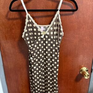 Brown and cream polka dot slip dress